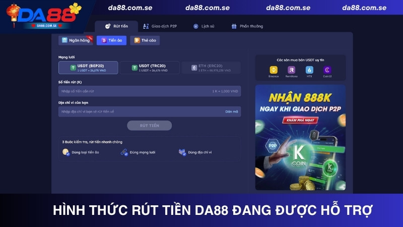 Hình thức rút tiền DA88 đang được nhà cái hỗ trợ