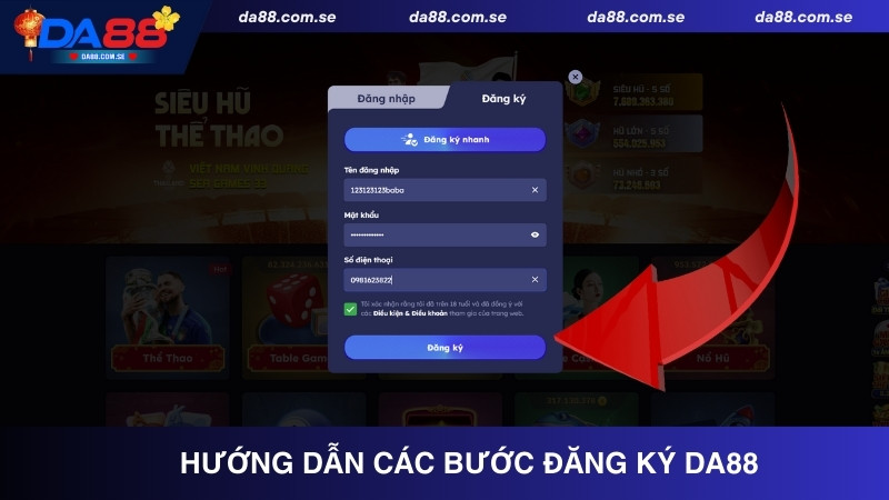 Hướng dẫn các bước đăng ký DA88 cho người chơi mới