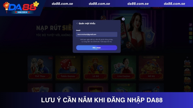 Những lưu ý cần nắm khi đăng nhập Da88