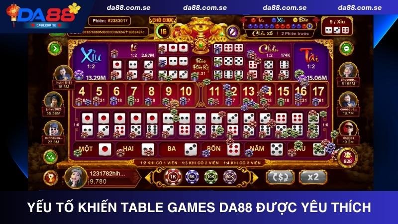 Yếu tố khiến Table Games DA88 được yêu thích hiện nay