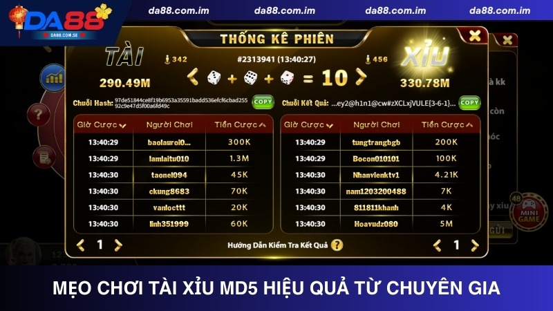 Mẹo chơi tài xỉu MD5 hiệu quả được đúc kết từ chuyên gia DA88